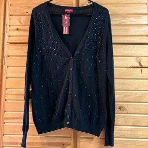 Black MERONA Women's Button Up Cardigan With Rhinestones, Size XL, NWT